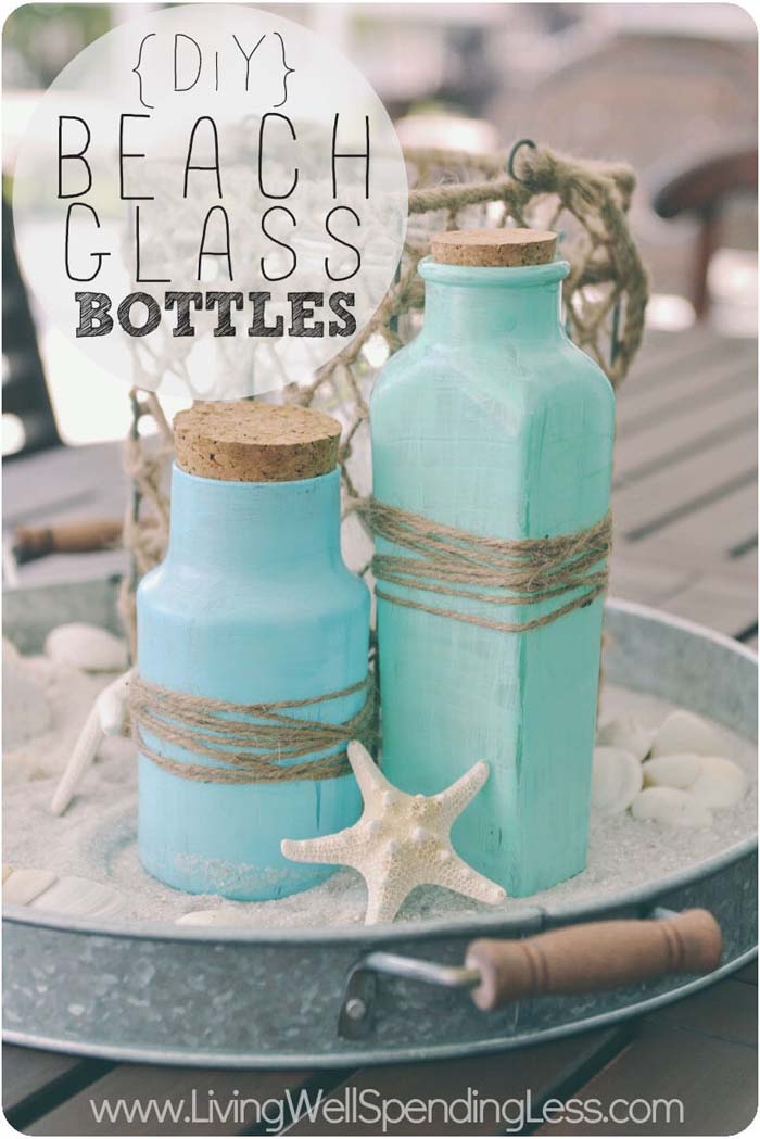 Paint Old Bottles For A Beachy Look #decorhomeideas