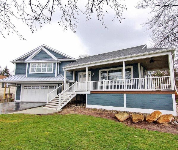 Painted Blue Wood Boards Deck Skirting Design