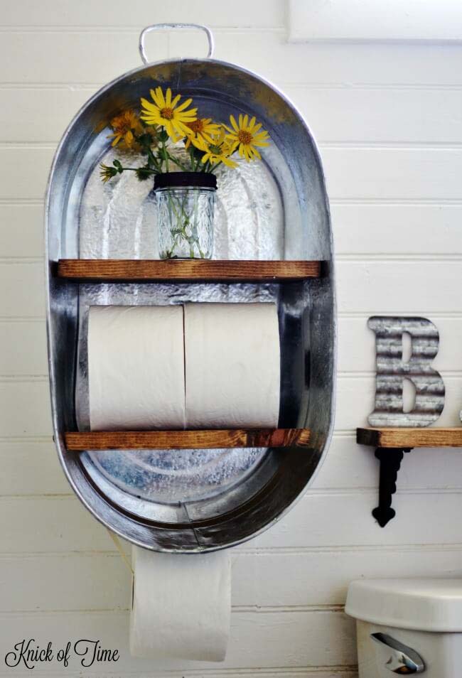 Reconfigured Washtub Shelf and Dispenser Unit #decorhomeideas