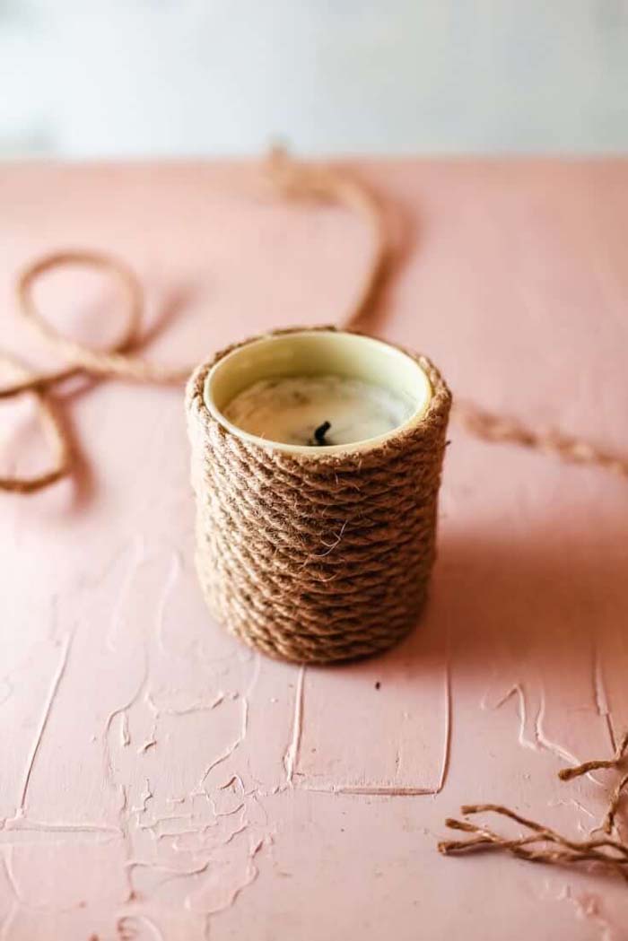 Rope Bound Glass Candle Holder #decorhomeideas