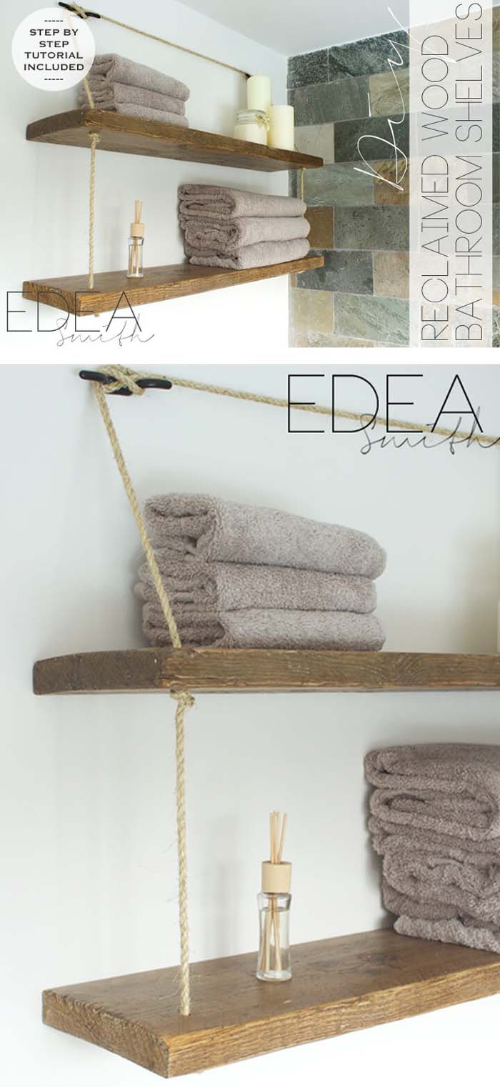 Rope-Strung Wooden Sailor's Shelves #decorhomeideas