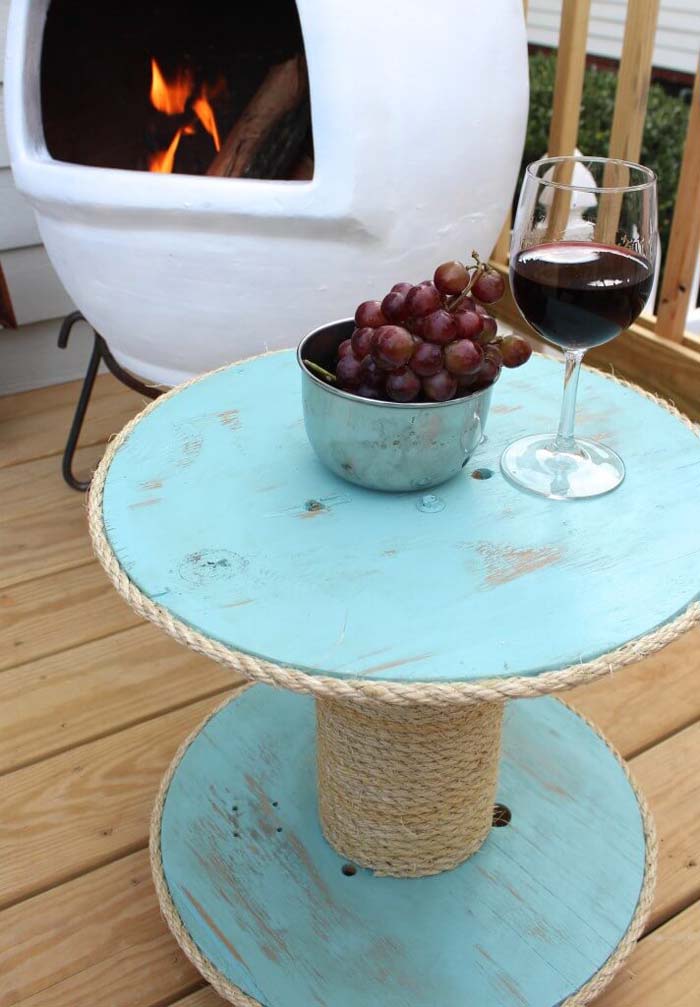 Rope Wrapped Spool Table for the Patio #decorhomeideas