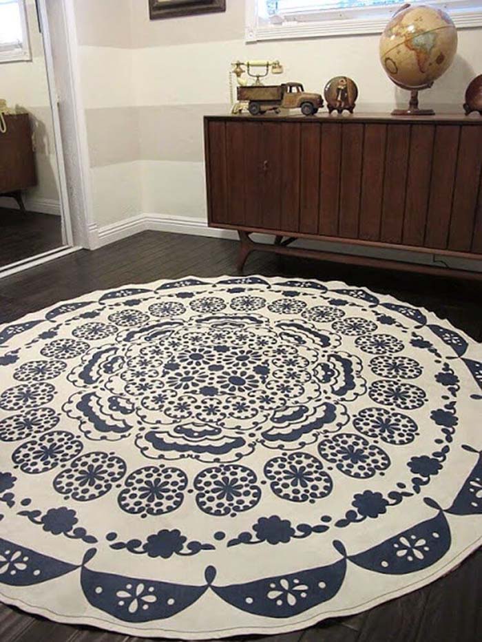 Upcycled Table Cloth Rug Design #decorhomeideas