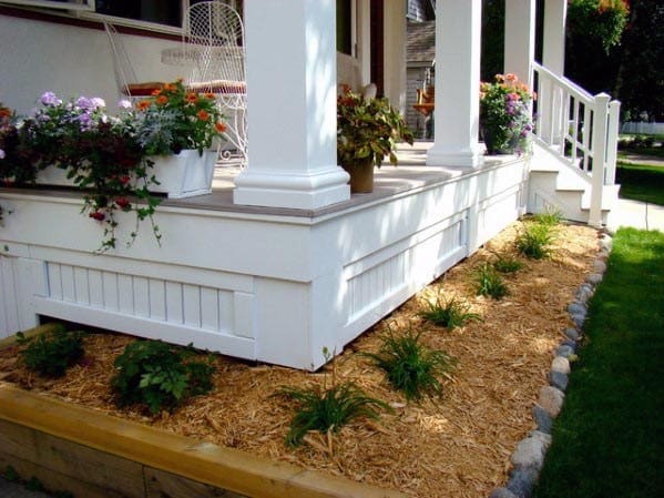 White Front Porch Flower Bed Deck Skirting