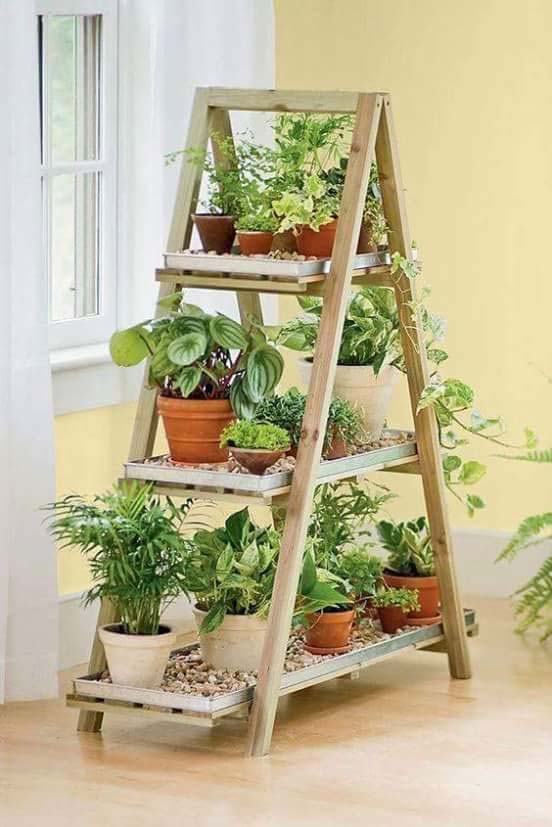 A Ladder Plant Stand to Create More Space #decorhomeideas