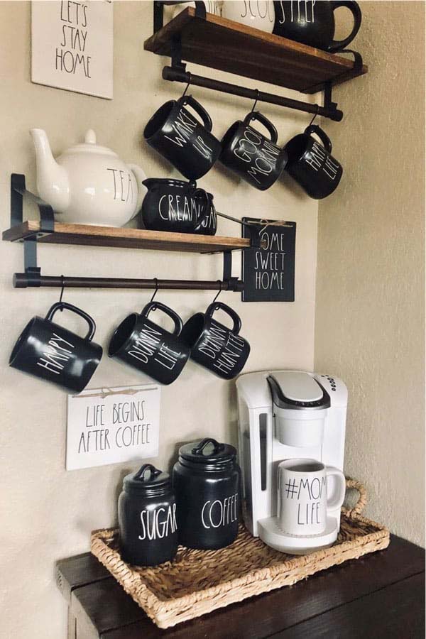 Black Rae Dunn Coffee Station #decorhomeideas