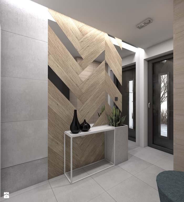 Contemporary and Abstracted Chevron Wood Wall #decorhomeideas