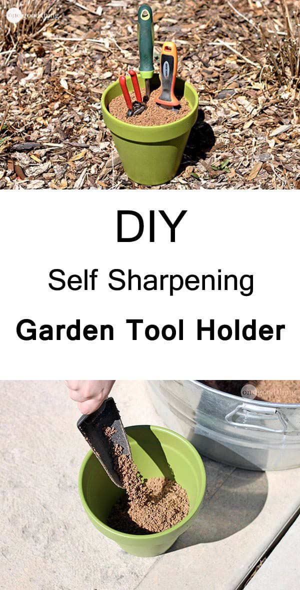 DIY Self-Sharpening Garden Tool Holder #decorhomeideas