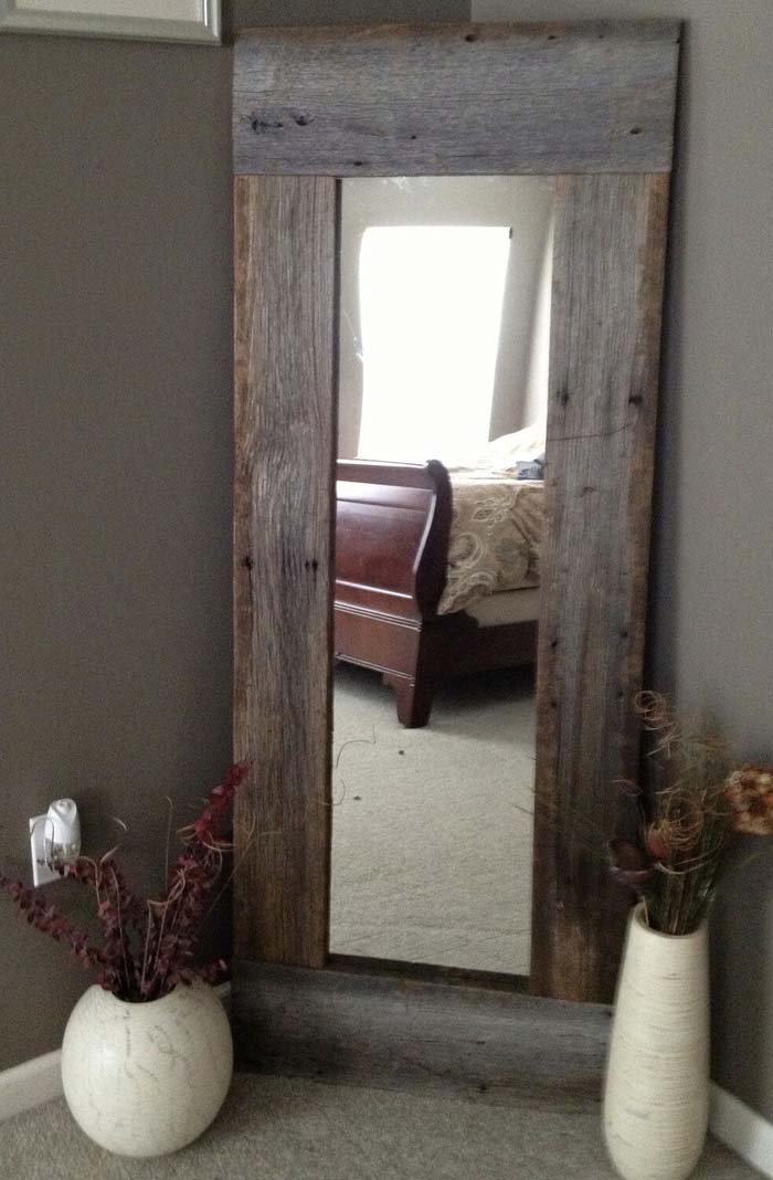 Full-Length Rectangular Barn Wood Mirror #decorhomeideas