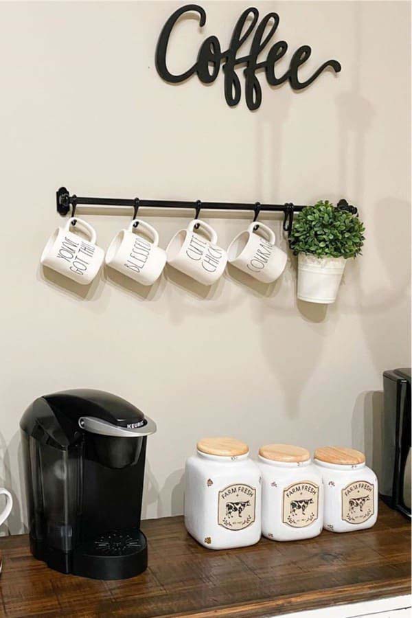 Hanging Rae Dunn Coffee Cups #decorhomeideas