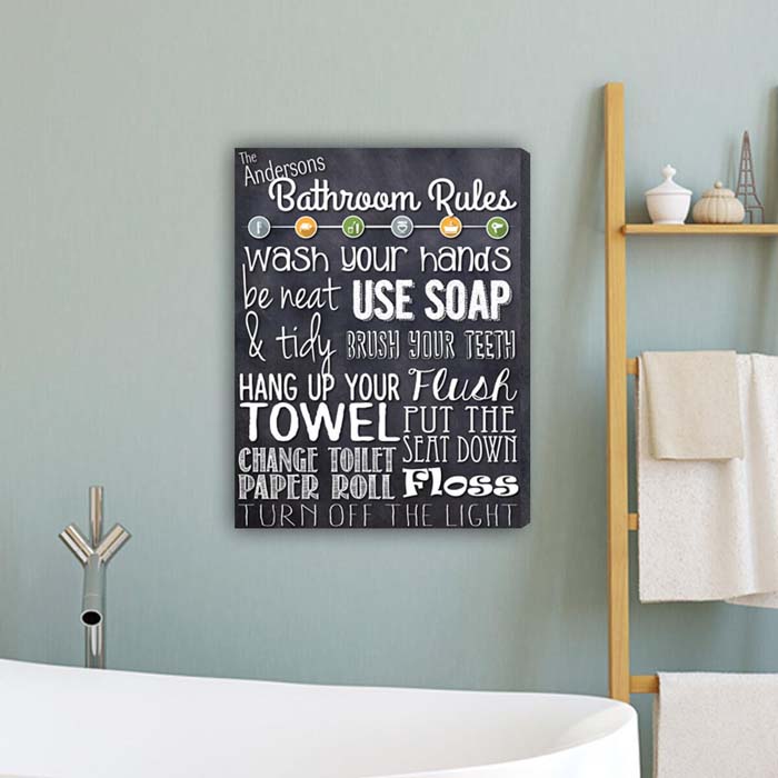 Personalized Bathroom Rules Canvas Sign #decorhomeideas
