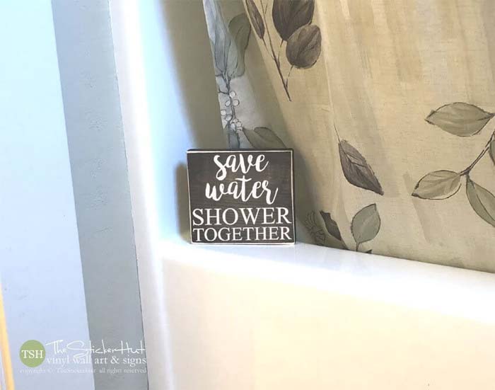 Save Water Shower Together Wood Block Art #decorhomeideas