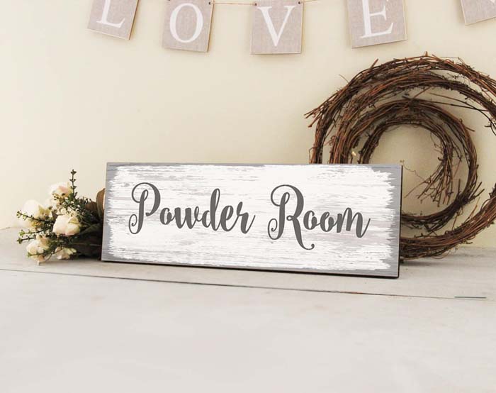 Shabby Chic Powder Room Sign #decorhomeideas