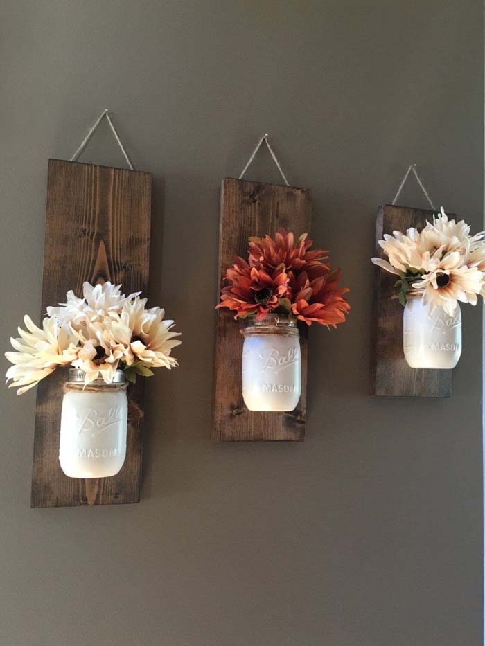 Staggered Canning Jar Plant Holders #decorhomeideas