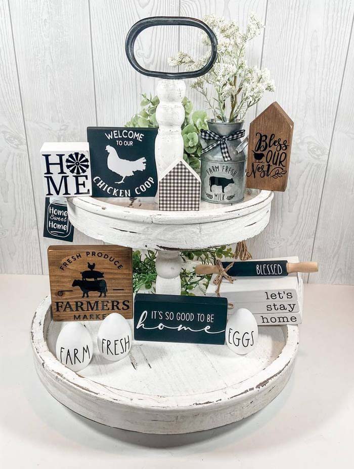Tiered Tray Full of Rustic Charm #decorhomeideas