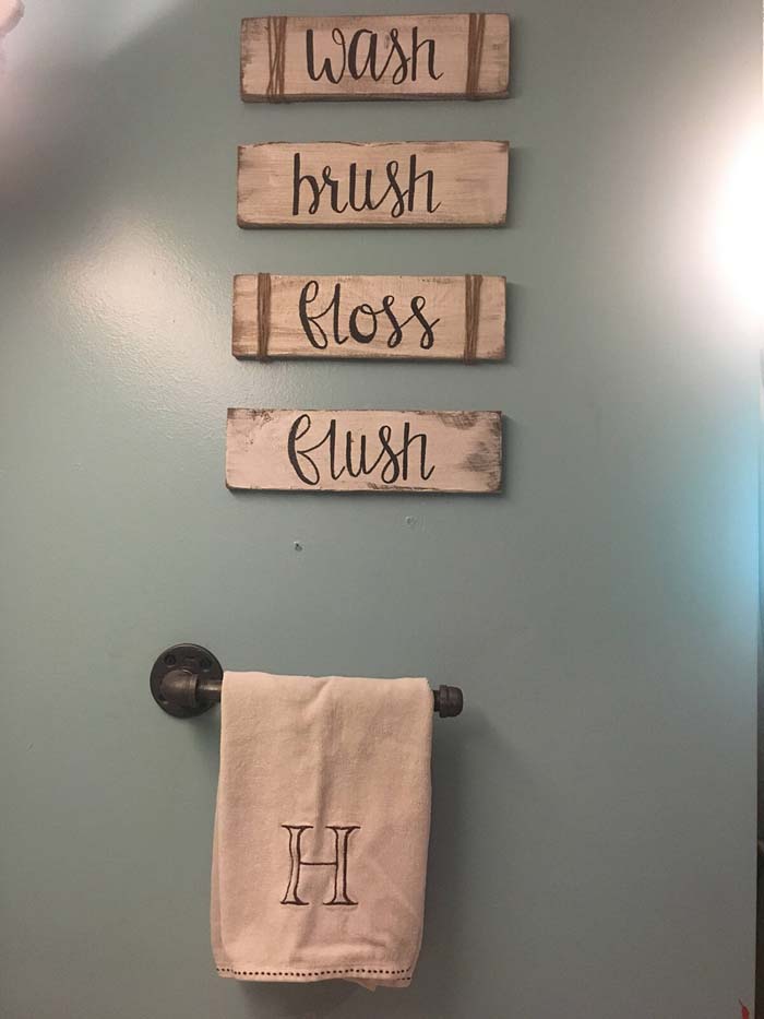 Wash Brush Floss Flush Sign Set #decorhomeideas