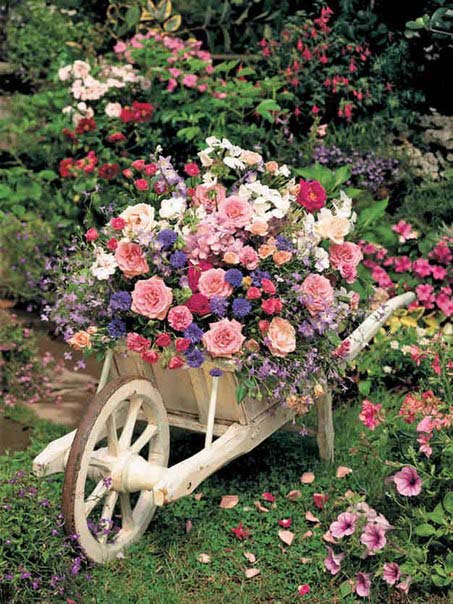 Wheelbarrow Full Of Roses #decorhomeideas