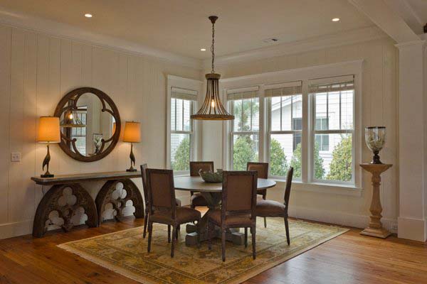 A Round Wood Mirror Matches the Side Table #decorhomeideas