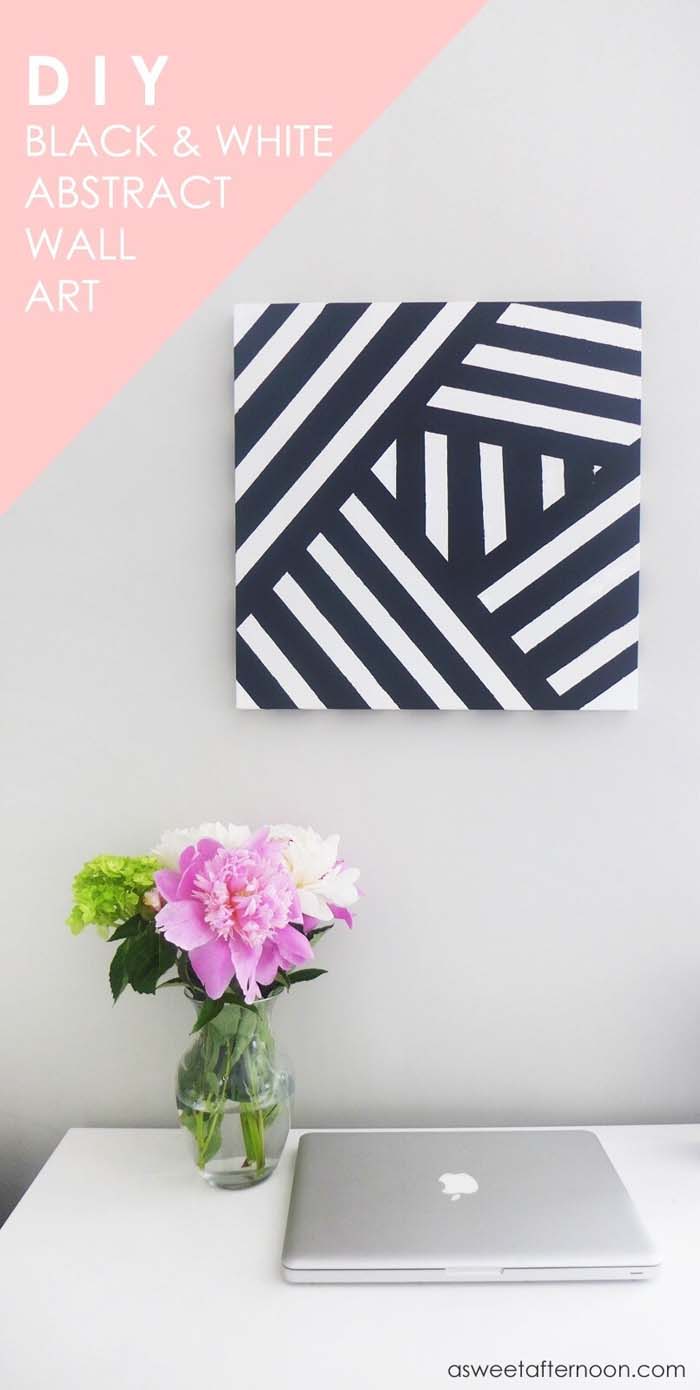 Black and White Striped DIY Wall Art Idea #decorhomeideas