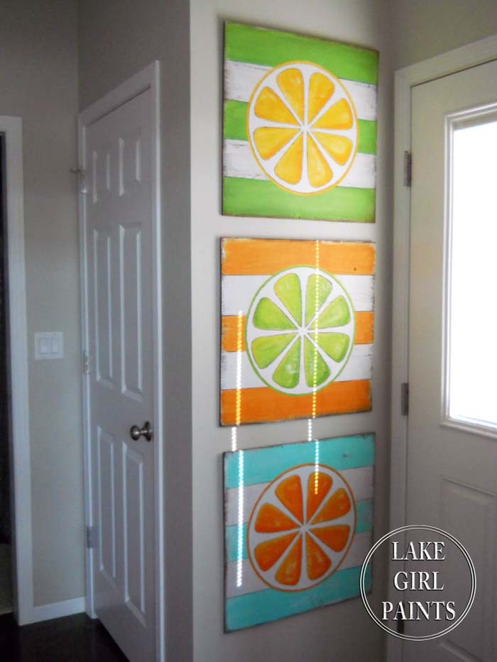 Colorful Citrus Wood Paintings Trio #decorhomeideas