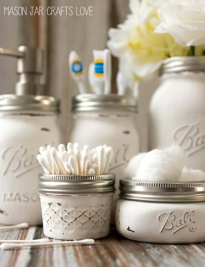 Bathroom Organization With Mason Jars