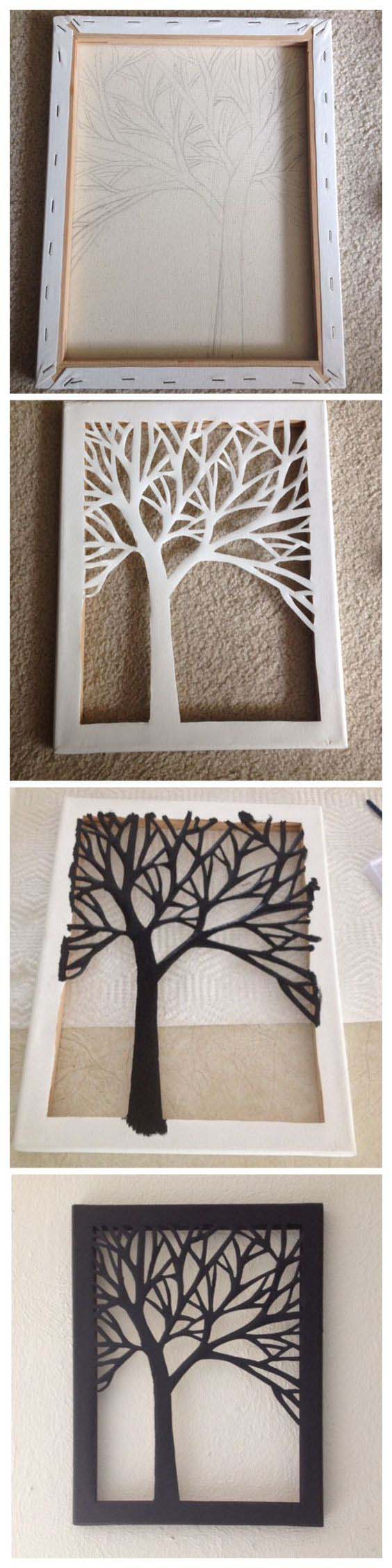 DIY Cut Canvas Tree Art #decorhomeideas
