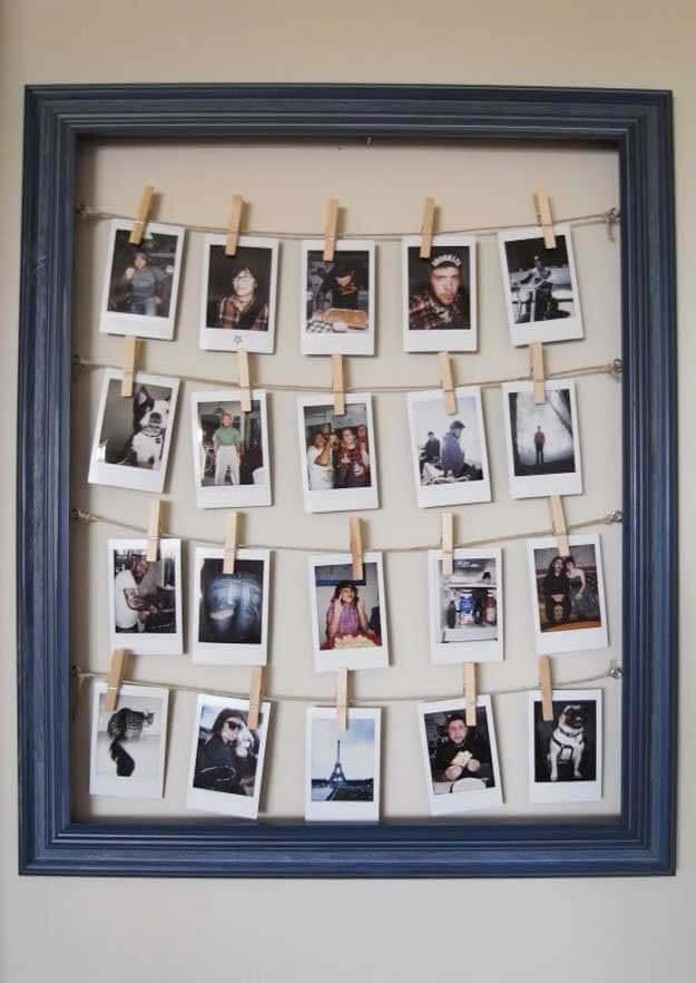 DIY Framed Clothesline Photo Display #decorhomeideas