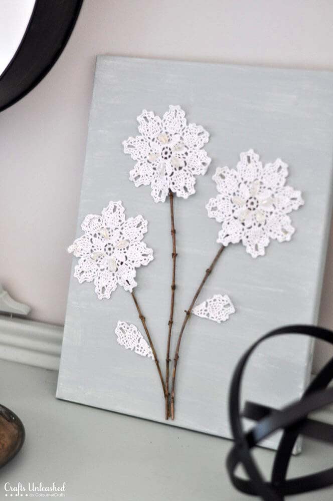 DIY Lace Doily Flowers Art #decorhomeideas