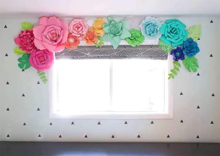 DIY Paper Flowers valance #decorhomeideas