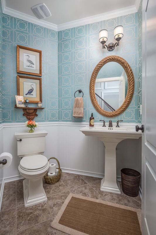 Eclectic Coastal Motif with Geometric Wallpaper #decorhomeideas