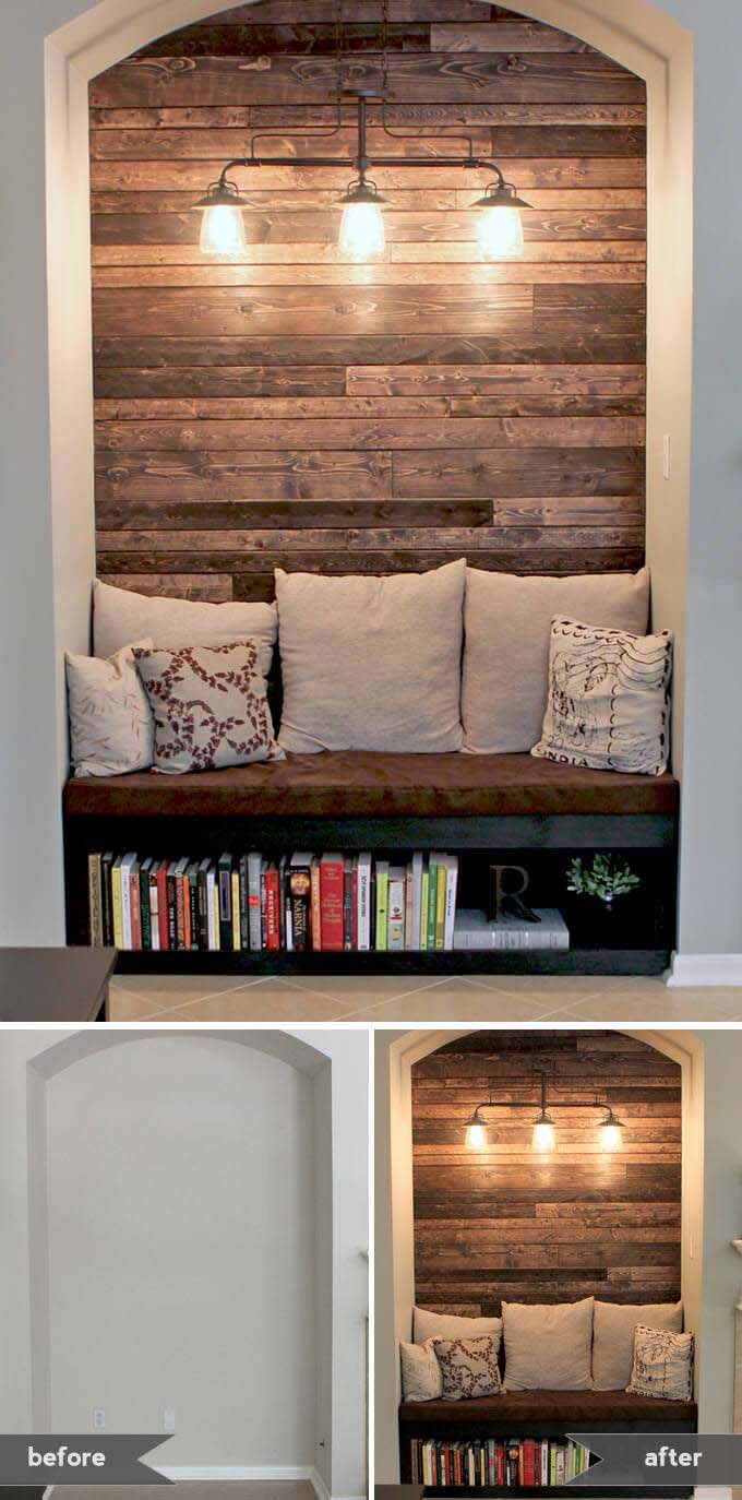 Reading Nook with Wood Plank Wall #decorhomeideas