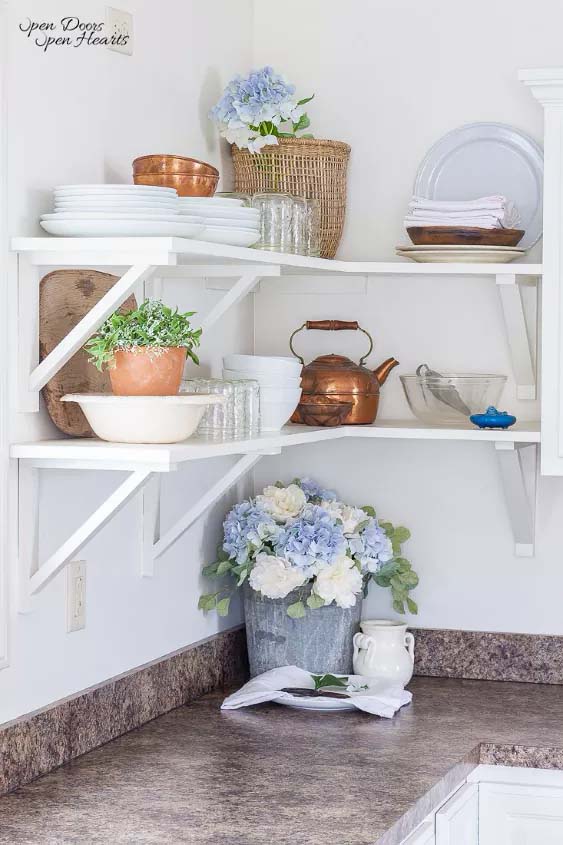 Simple Farmhouse Kitchen Open Shelves #decorhomeideas