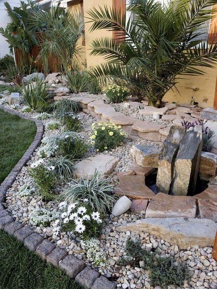 Terraced Hardscape with Plants and a Fountain #decorhomeideas
