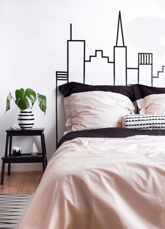 Washi Tape Skyline Headboard Wall Decoration #decorhomeideas