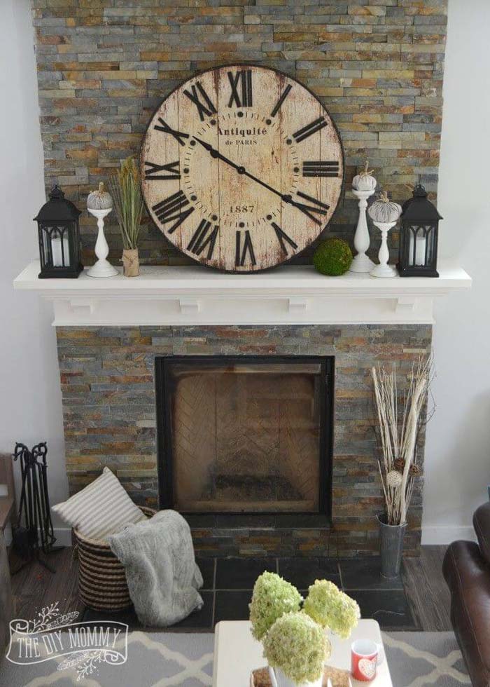 A Large Clock As A Mantel Centerpiece