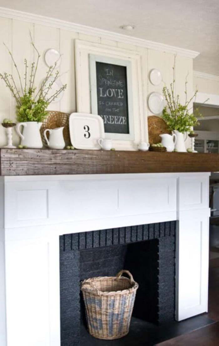 Neutral Mantel Decor In Farmhouse Style