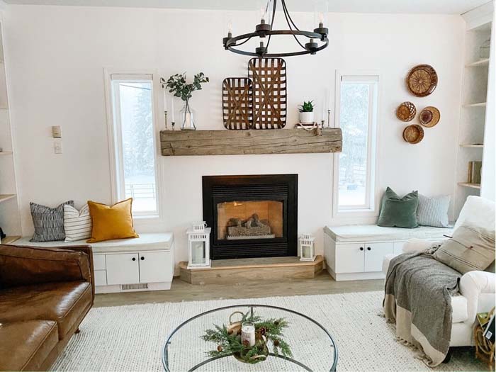 Gathering Baskets As Mantel Focal Point