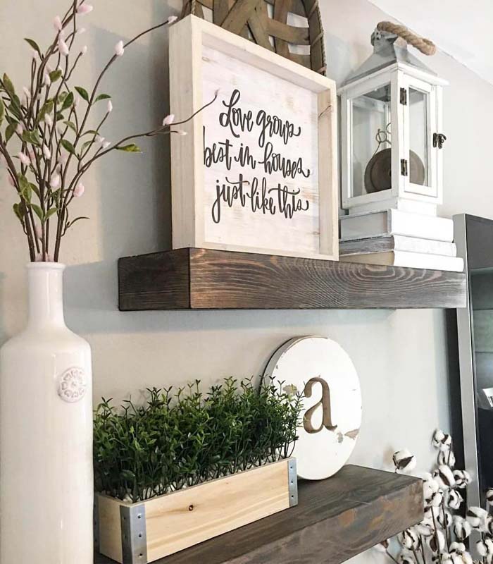 Floating Shelves With Farmhouse Decorations