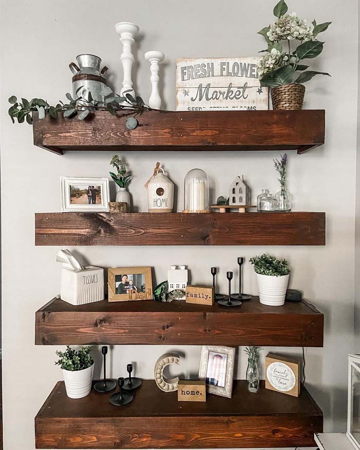 Faux Floating Shelves With Vintage Accents