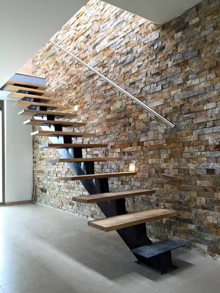 Rustic Staircase Wall With Minimalist Stairs