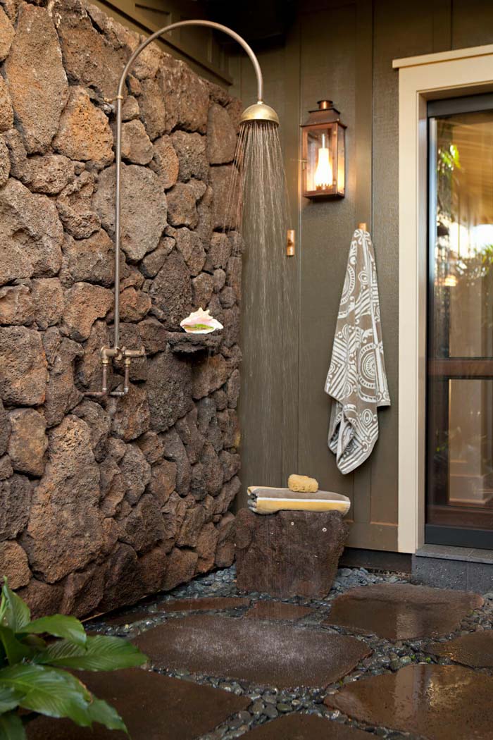 Outdoor Shower Nook With Stones