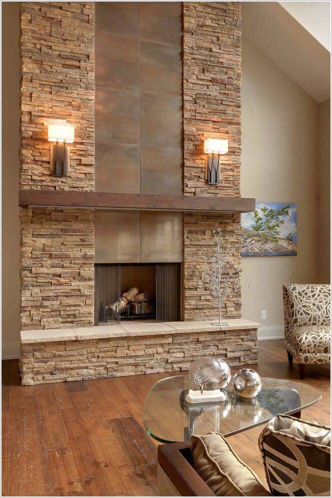 Elegant Farmhouse Mix Wall With Stone, Metal And Wood
