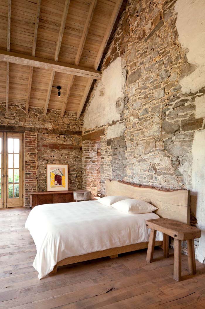 Artistic Bedroom Patched Stone Walls