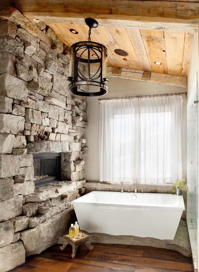 Nature-Inspired Bathroom Décor With Stone And Wood