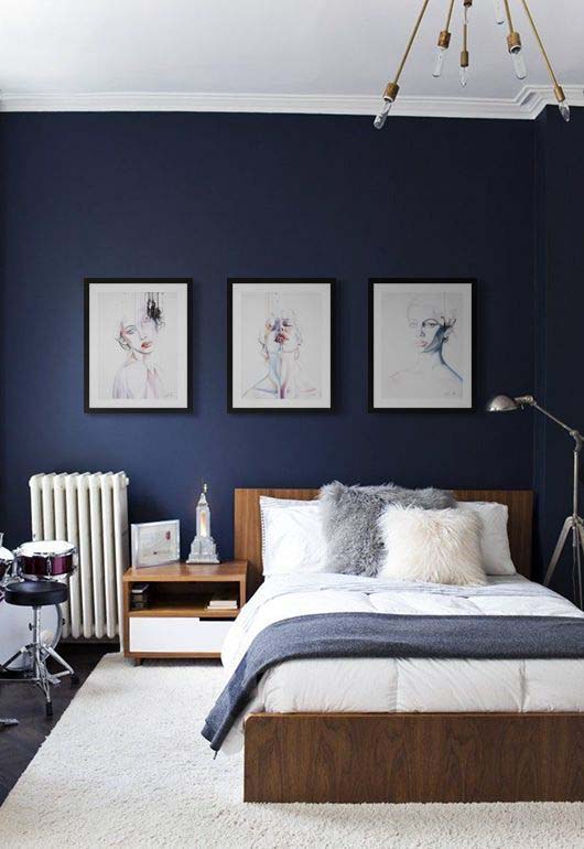 Dark Naby Blue Walls With White Ceiling and Molding