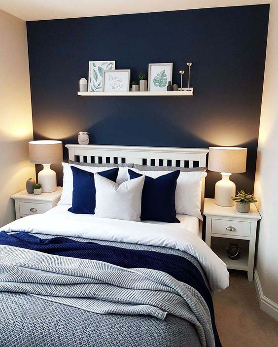 Classic White And Navy Blue Bedroom