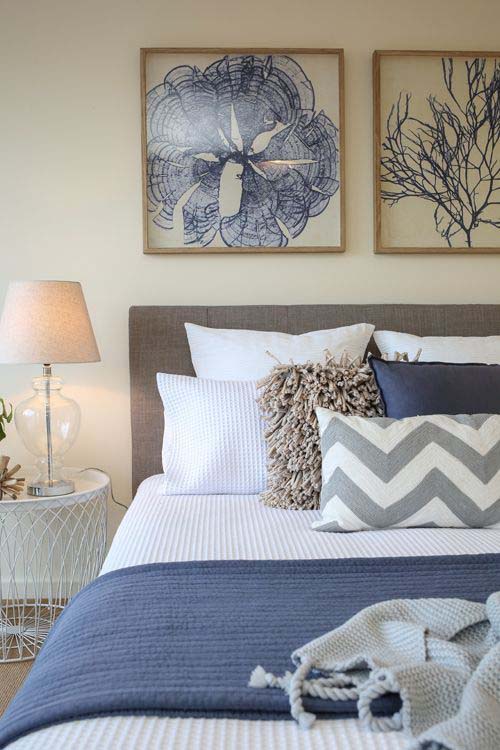 Earthy Toned Bedroom With Blue Accents