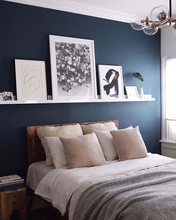 Navy Blue Accent Wall With Blush Pink and White Accents