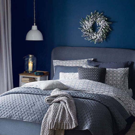 Gray and Navy Blue Bedroom