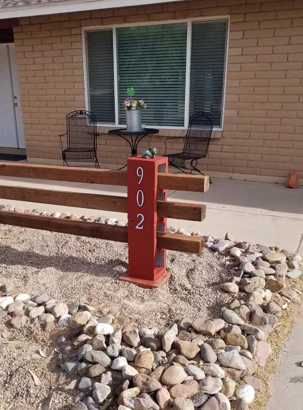 Red Cinder Blocks Work as Fence Post